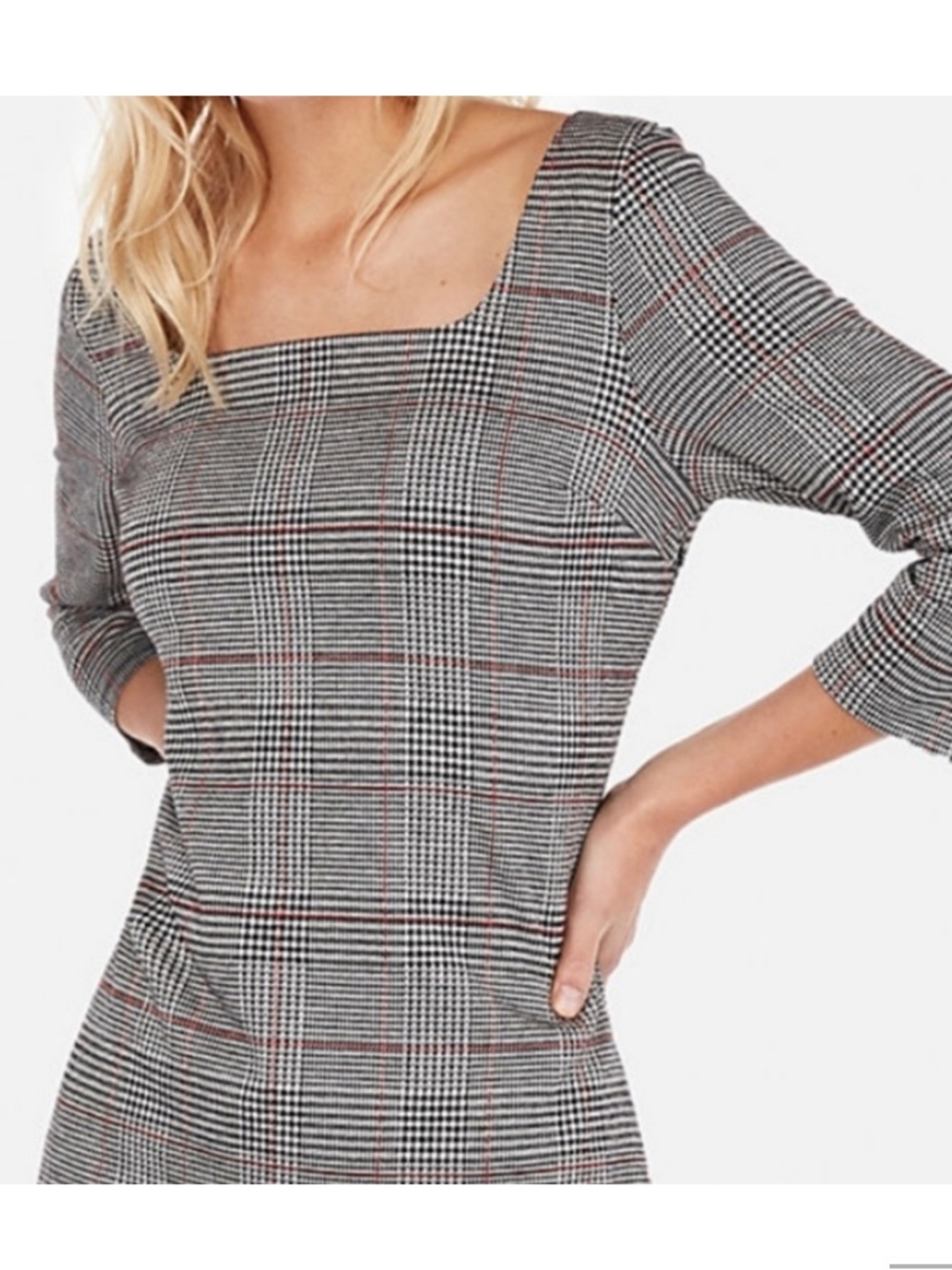 Express Glen Plaid Houndstooth Check Sheath Dress, Size Large